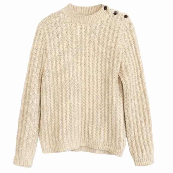 Sabra Sweaters - Vintage Cream Fisherman Wool Sweater Button Shoulder Chunky‎ Knit